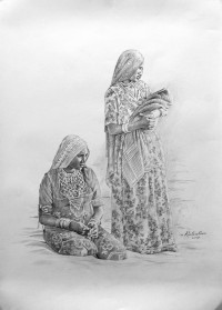 M. Rustam Khan, 21 x 29 Inch, Charcoal On Paper, Figurative Painting, AC-RUK-012